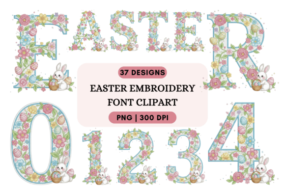 Easter Embroidery Font Clipart PNG Review