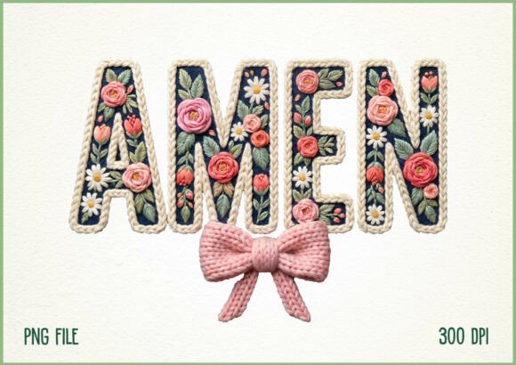 Faux Amen Floral Embroidery Faith PNG Review